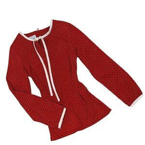 Vintage Jo Lester 60s 70s Mod Long Sleeve Blouse SMALL Ladies Red and White
